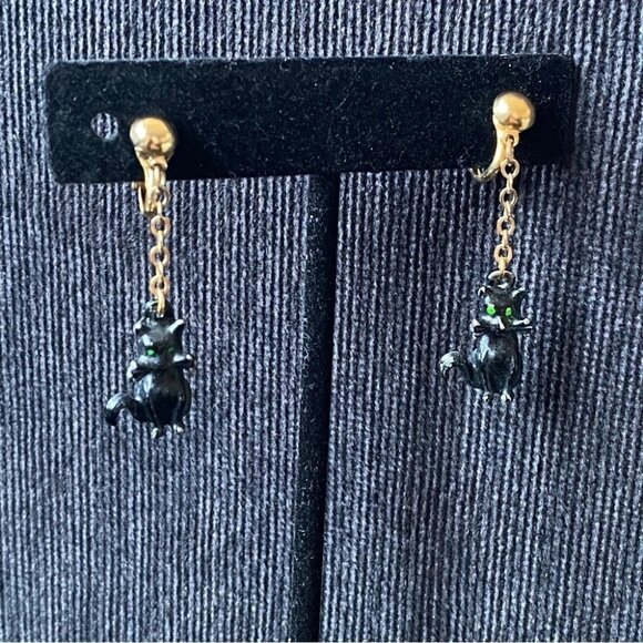 Patented Black Cat Vintage Dangle Earrings - Picture 8 of 8